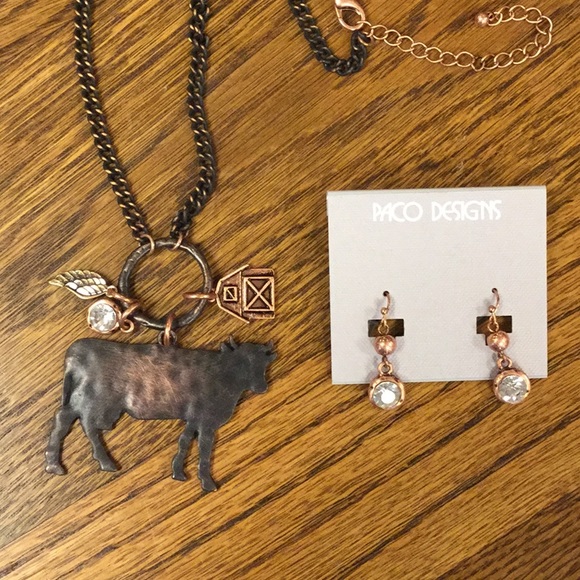 Paco Designs Jewelry - Burnished Copper Cow Necklace and Earring Set